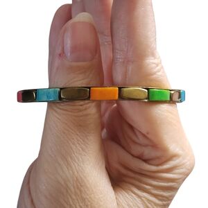 Stone Bronze Bangle Bracelet Colorful